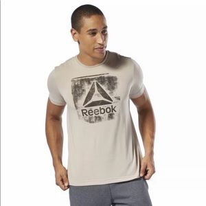 Reebok Mens Small Tan Stamped Logo Crew T Shirt